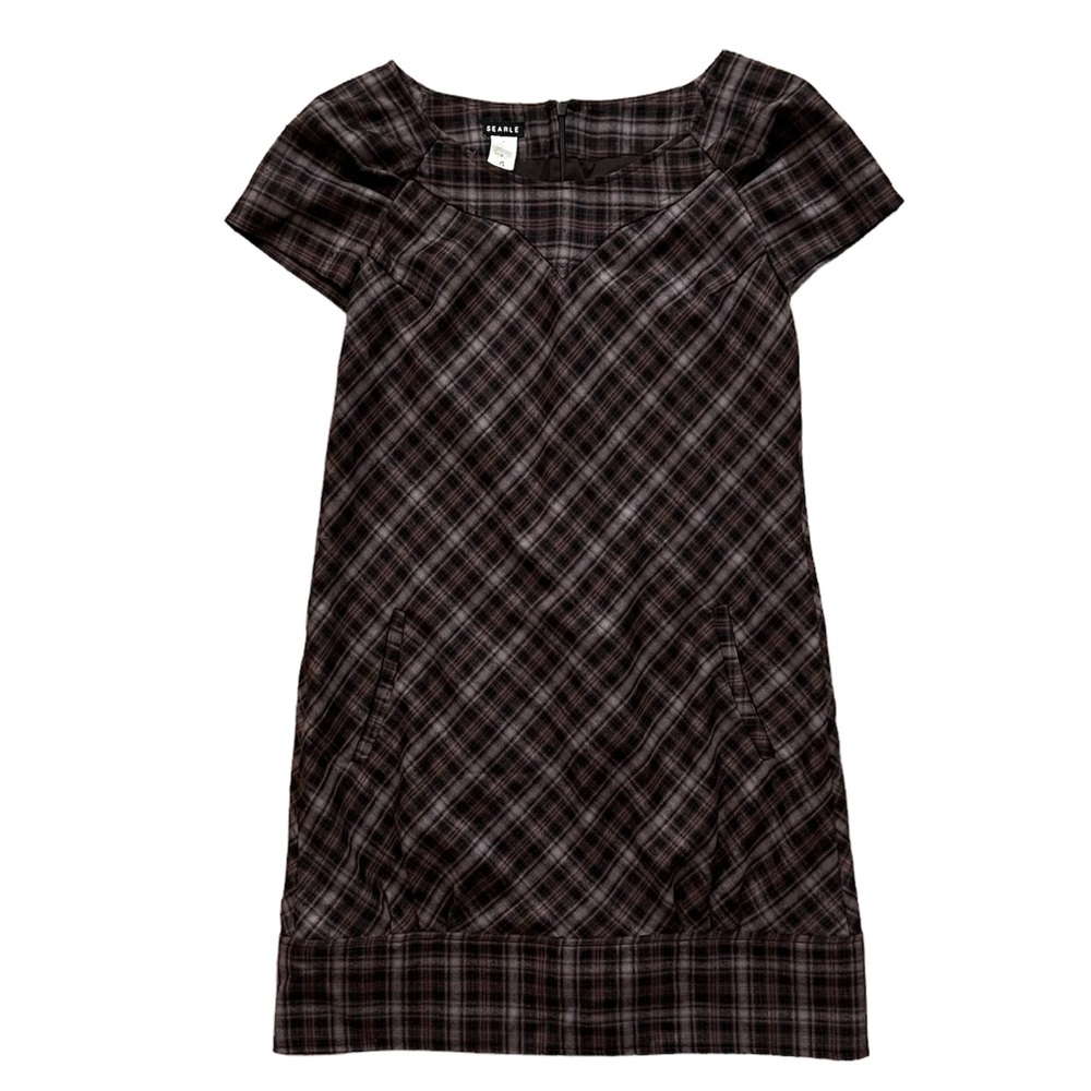 Vintage Searle Brown Plaid Wool Mini Dress